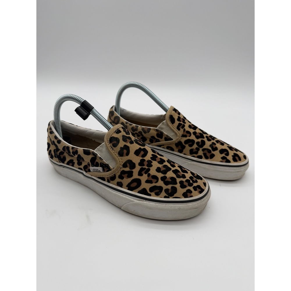 Vans Classic Slip-On Leopard Cheetah Print Tan Black Sneakers Women 6.5 Men 5.0